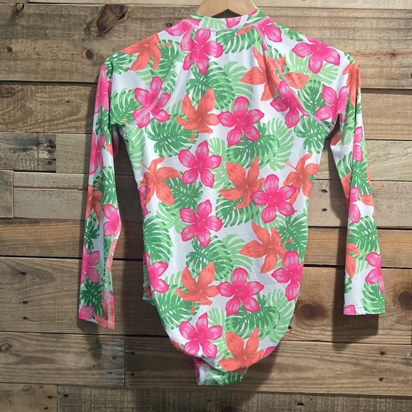 WONDER NATION  Girls 1 pc Pink Floral Hawaiian Print Rash Guard Swim Sui - Picture 5 of 6